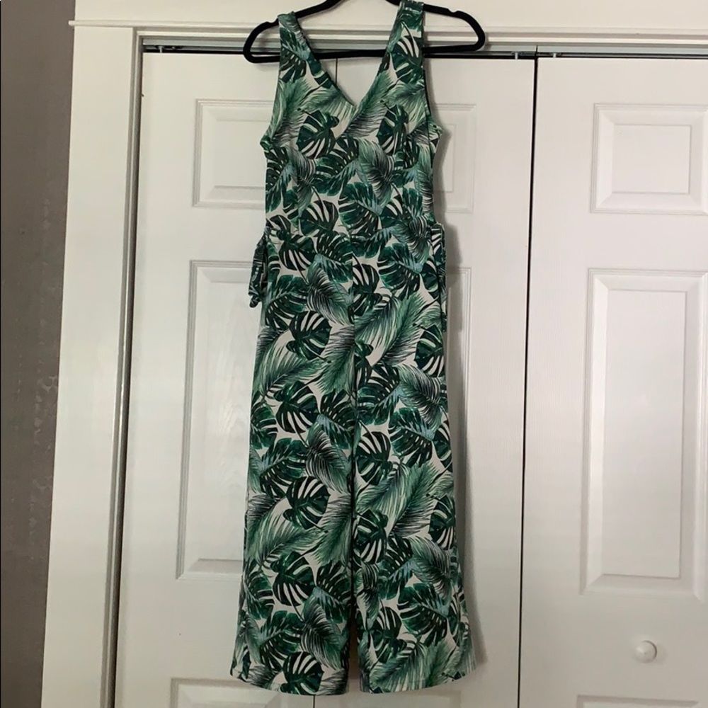 Palm print cropped jump suit